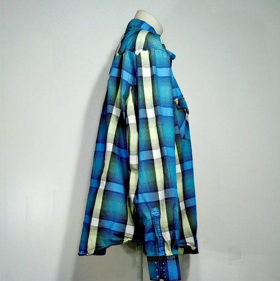 Wrangler Western Blue Plaid Snap Down Shirt Sz XXL - Picture 5 of 6